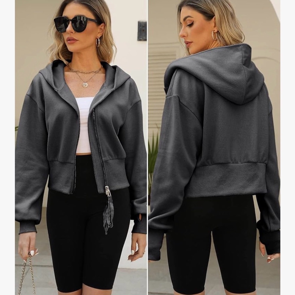 Charcoal/grey Cropped Hoodie - Picture 2 of 5